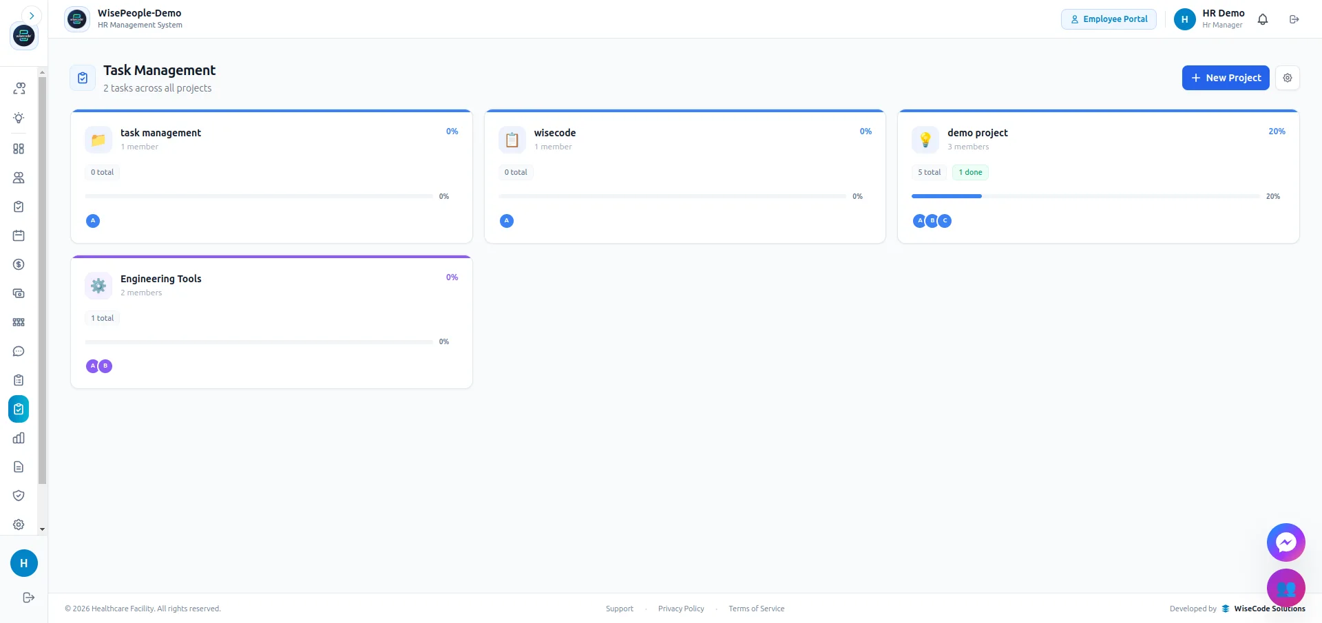 WiseTask project management dashboard